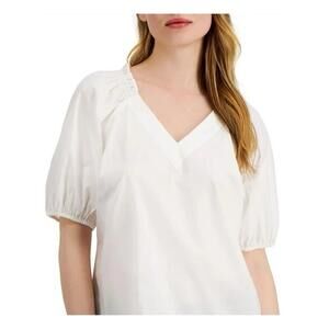 Women’s Alfani Plus 1X White Cotton Blouse Top Peasant Top Cottage Core Praire